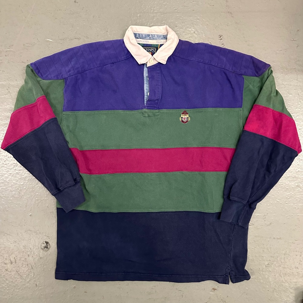 Vintage Chaps Ralph Lauren Mens Rugby Shirt Large Multi Preowned Colorblock